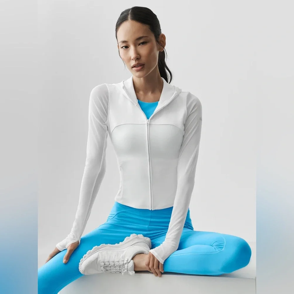 ALO Softsculpt Superset Full Zip Jacket Yoga Sheer White Size XS 2-4 New w Tags